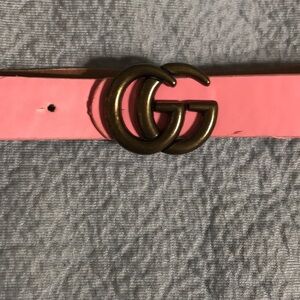 Woman’s GG Pink Leather Belt with Gold Buckle